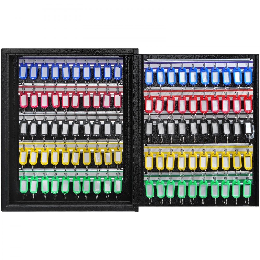 VEVOR 100-Key Cabinet, Key Lock Box with Adjustable Racks, Security Key Storage Box Steel, Key Organizer with 100 Colorful Key Tags and 2 Record Cards for School, Office, Hotel