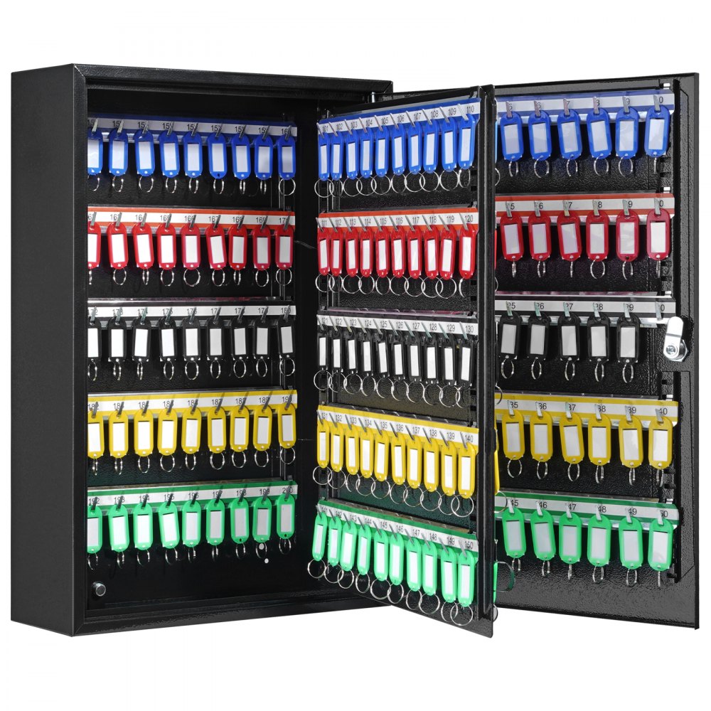 VEVOR 200-Key Cabinet, Key Lock Box with Adjustable Racks, Security Key Storage Box Steel, Key Organizer with 200 Colorful Key Tags and 4 Record Cards for School, Office, Hotel