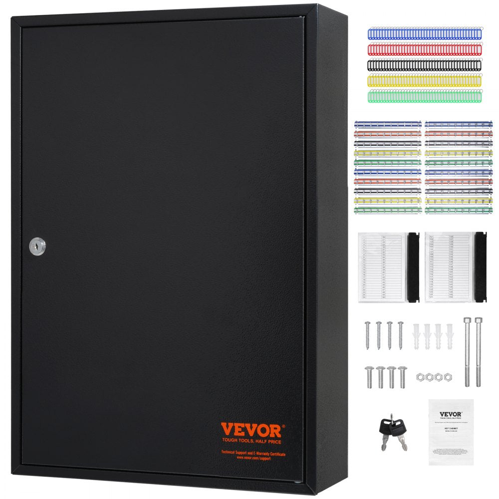 VEVOR 200-Key Cabinet, Key Lock Box with Adjustable Racks, Security Key Storage Box Steel, Key Organizer with 200 Colorful Key Tags and 4 Record Cards for School, Office, Hotel
