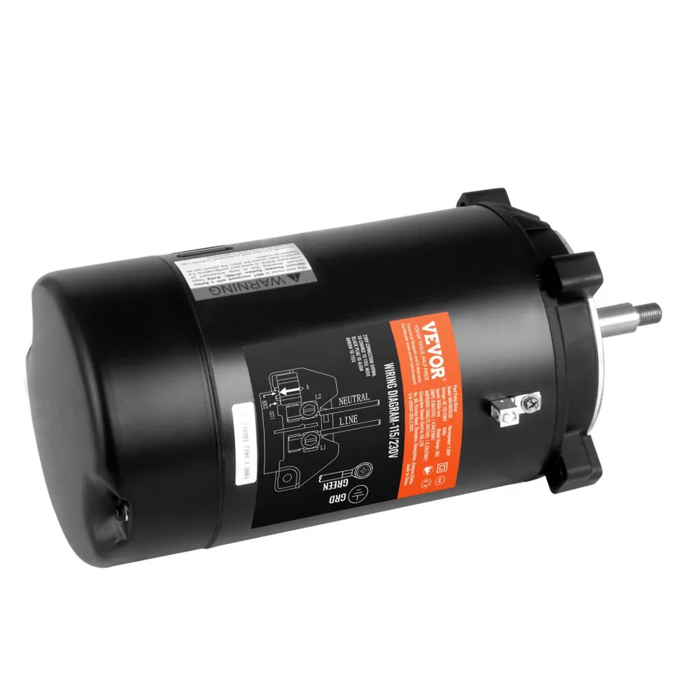 VEVOR 1 HP Pool Pump Motor, 56J Frame, 115V(9.8 Amps)/230V(4.9 Amps) 3450 RPM, 60Hz, 1.4 Service Factor, 90μF/250V Capacitor, CCW Rotation Round Flange Replacement Motor