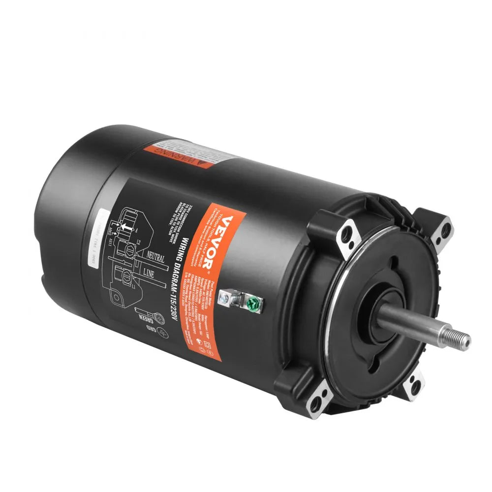VEVOR 1 HP Pool Pump Motor, 56J Frame, 115V(9.8 Amps)/230V(4.9 Amps) 3450 RPM, 60Hz, 1.4 Service Factor, 90μF/250V Capacitor, CCW Rotation Round Flange Replacement Motor