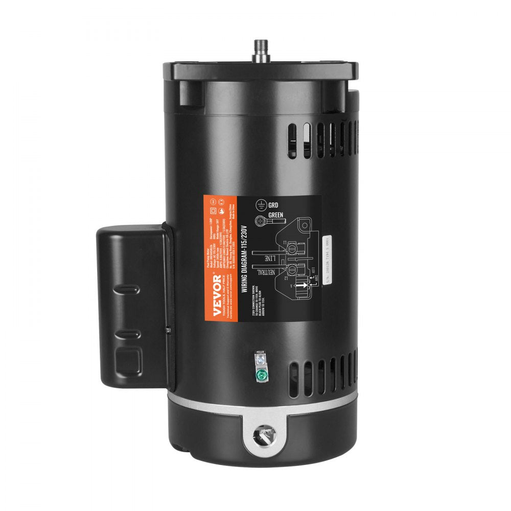 VEVOR 1 HP Pool Pump Motor, 56Y Frame, 115V(9 Amps)/230V(4.5 Amps) 3450RPM, 60Hz, 1.25 Service Factor, 90μF/250V Capacitor, CCW Rotation Square Flange Replacement Motor