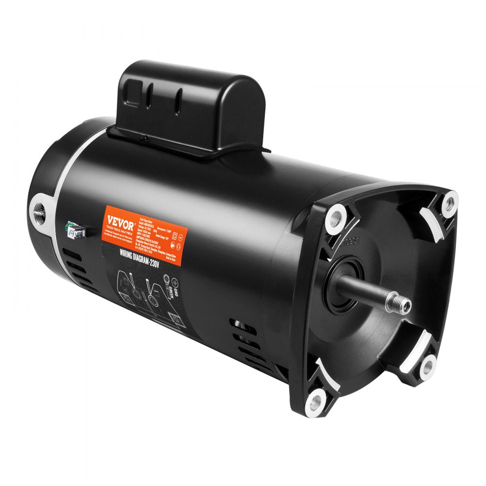 VEVOR 2 HP Pool Pump Motor, 56Y Frame, 230V (7.8 Amps) 3450 RPM, 60Hz, 1.3 Service Factor, 50μF/250V Capacitor, CCW Rotation Square Flange Replacement Motor
