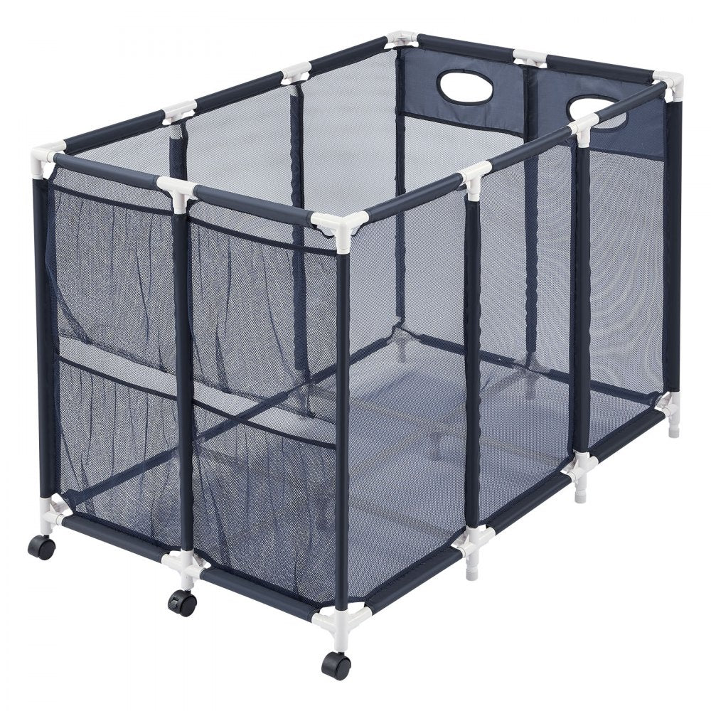 VEVOR Pool Storage Bin, 47.2 x 30.2 x 34 in, Rolling Pool Float Storage Organizer with Side Pockets & Casters, Heavy Duty Plastic Frame, Poolside Toys Noodles Holder Mesh Basket for Swimming Pools