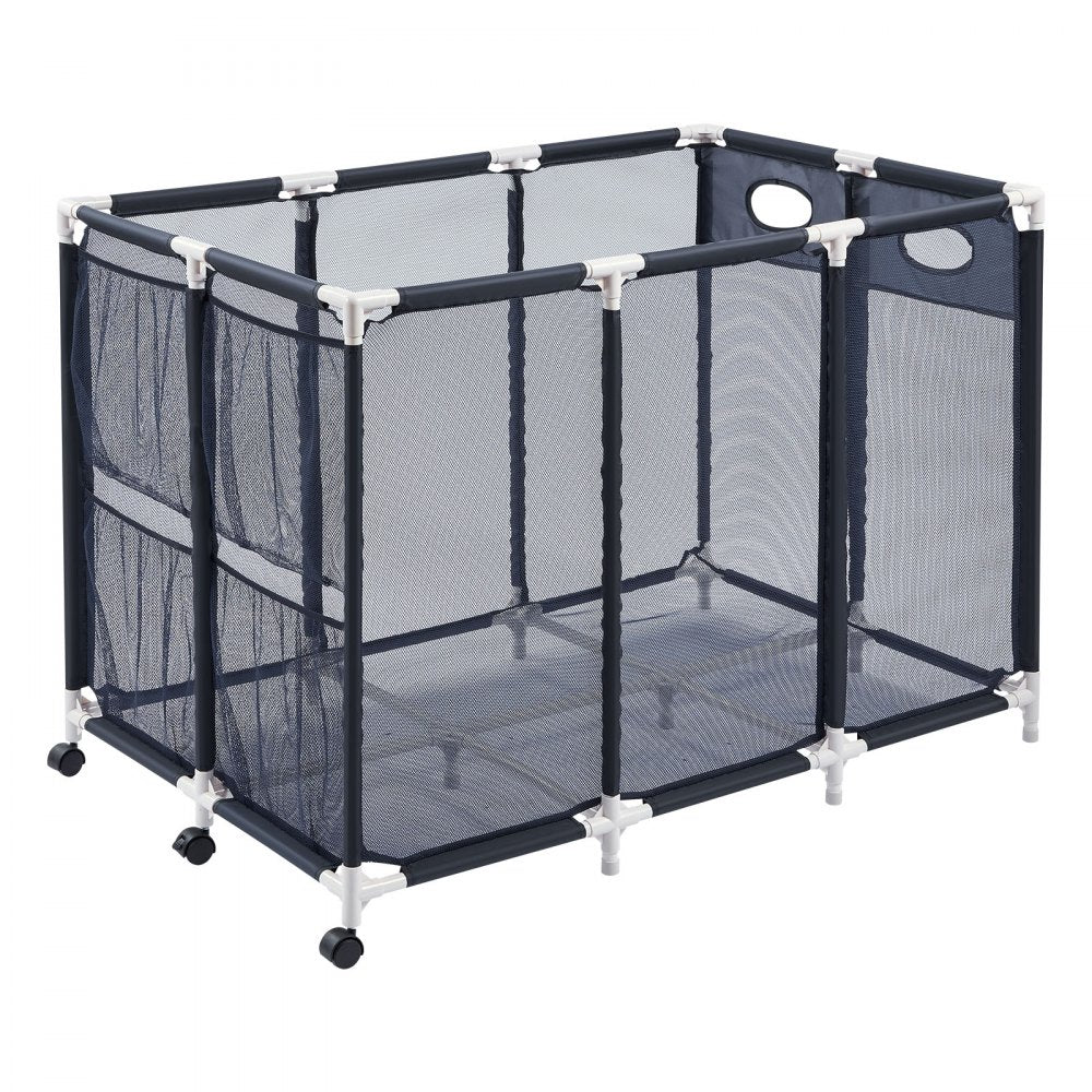 VEVOR Pool Storage Bin, 47.2 x 30.2 x 34 in, Rolling Pool Float Storage Organizer with Side Pockets & Casters, Heavy Duty Plastic Frame, Poolside Toys Noodles Holder Mesh Basket for Swimming Pools