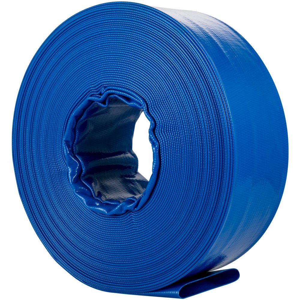 VEVOR Discharge Hose, 3\" x 105\', PVC Lay Flat Hose, Heavy Duty Backwash Drain Hose with Clamps, Weather-proof & Burst-proof, Ideal for Swimming Pool & Water Transfer, Blue