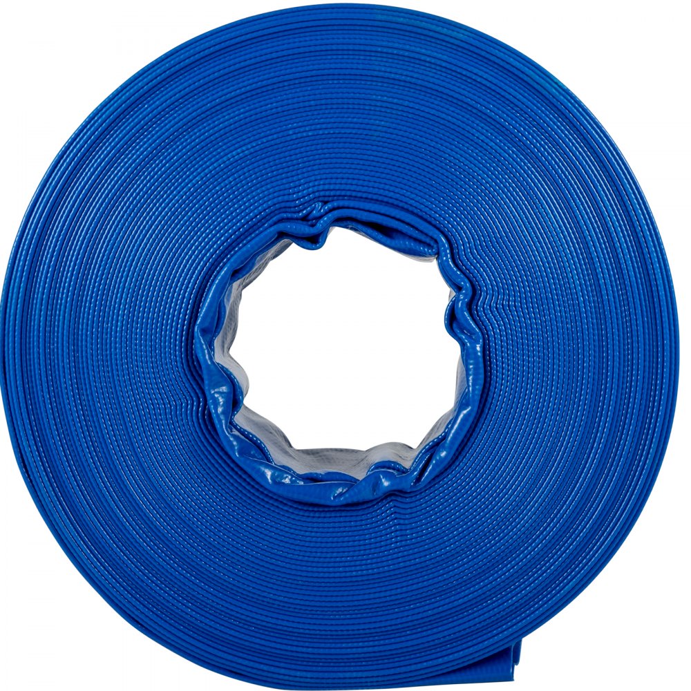 VEVOR Discharge Hose, 3\" x 105\', PVC Lay Flat Hose, Heavy Duty Backwash Drain Hose with Clamps, Weather-proof & Burst-proof, Ideal for Swimming Pool & Water Transfer, Blue