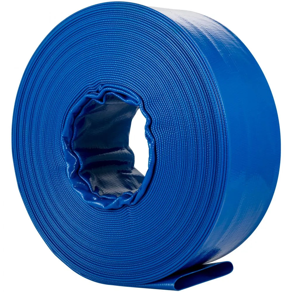 VEVOR Discharge Hose, 1-1/2" x 100', PVC Fabric Lay Flat Hose, Heavy Duty Backwash Drain Hose with Clamps, Weather-proof & Burst-proof, Ideal for Swimming Pool & Water Transfer, Blue