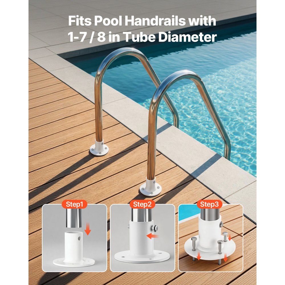 VEVOR Deck Anchor Flange 4 Pack, 1-7/8 in Pool Ladder Deck Mount, Handrail Anchor with Stainless Steel Mounting Hardware, Premium Aluminum Alloy Flange for Inground Swimming Pool Ladder, White