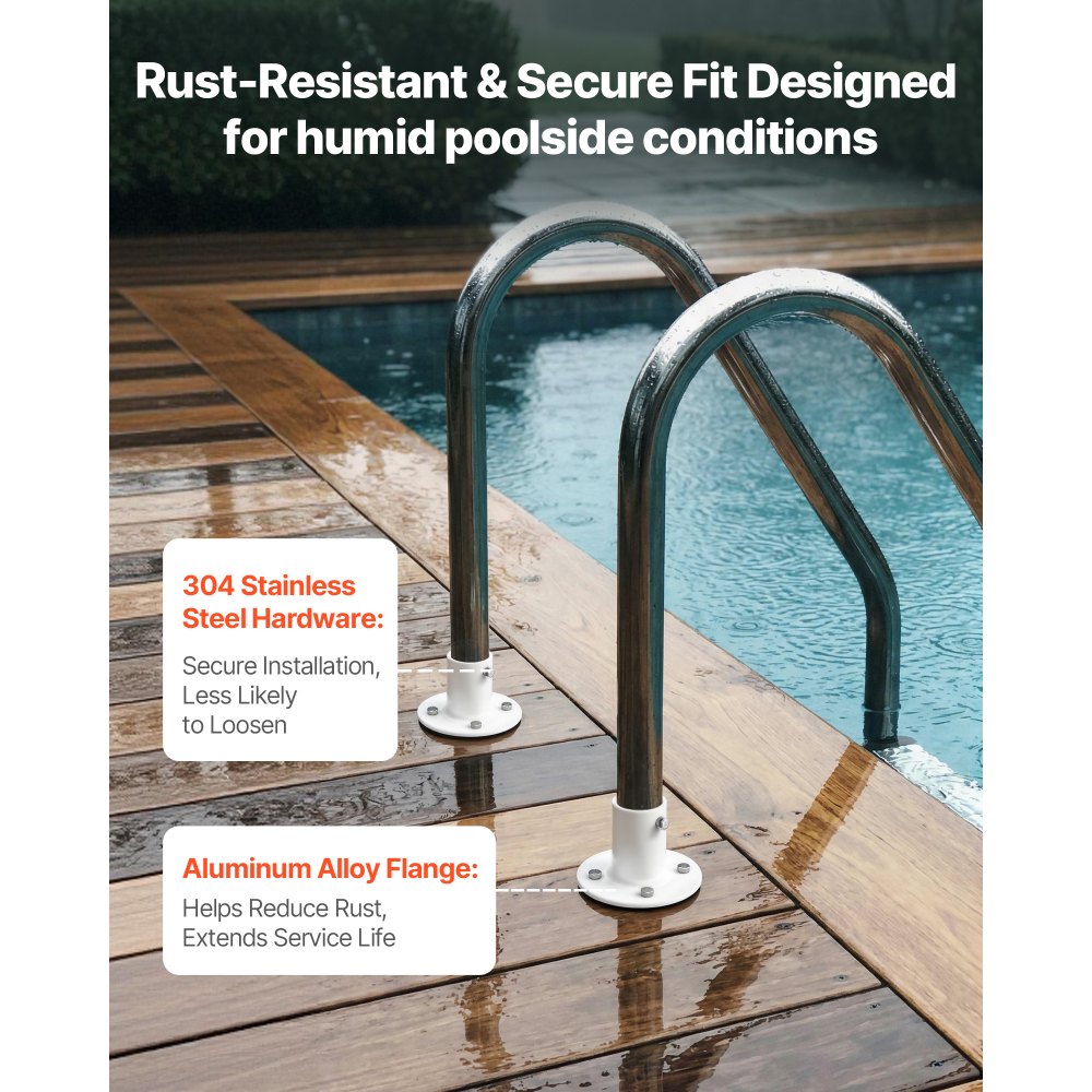 VEVOR Deck Anchor Flange 4 Pack, 1-7/8 in Pool Ladder Deck Mount, Handrail Anchor with Stainless Steel Mounting Hardware, Premium Aluminum Alloy Flange for Inground Swimming Pool Ladder, White