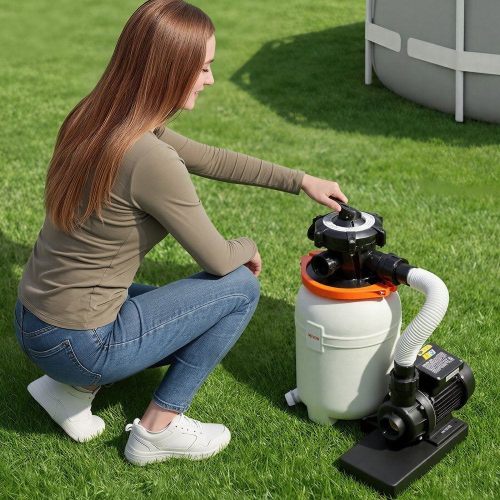 VEVOR 10 in Sand Filter Pump for Above Ground Pool, 0.33 HP 3000 GPH, Swimming Pool Sand Filter Pump with Pre-Assembled Core & Leak-Resistant Design, 6-Way Valve, High-Efficiency Filtration for Pools