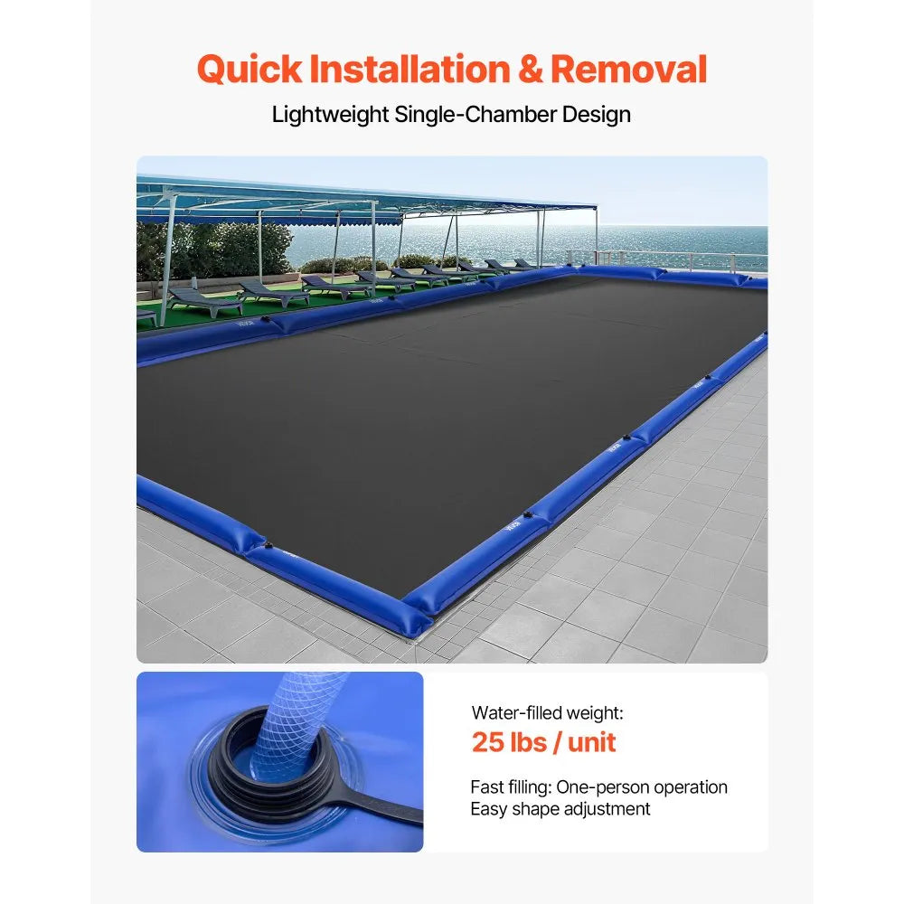 VEVOR Pool Cover Water Bags, 6 Packs 4 Ft, Single Chamber Pool Cover Water Tubes, 0.4mm Thick PVC Bags Weights with Leakproof Screw Cap, for Inground Swimming-Pool Covers Winter Closing, Blue