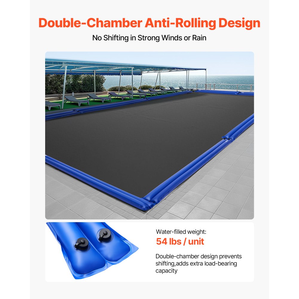 VEVOR Pool Cover Water Bags, 12 Packs 10 Ft, Double Chamber Pool Cover Water Tubes, 0.4mm Thick PVC Bags Weights with Leakproof Screw Cap, for Inground Swimming-Pool Covers Winter Closing, Blue