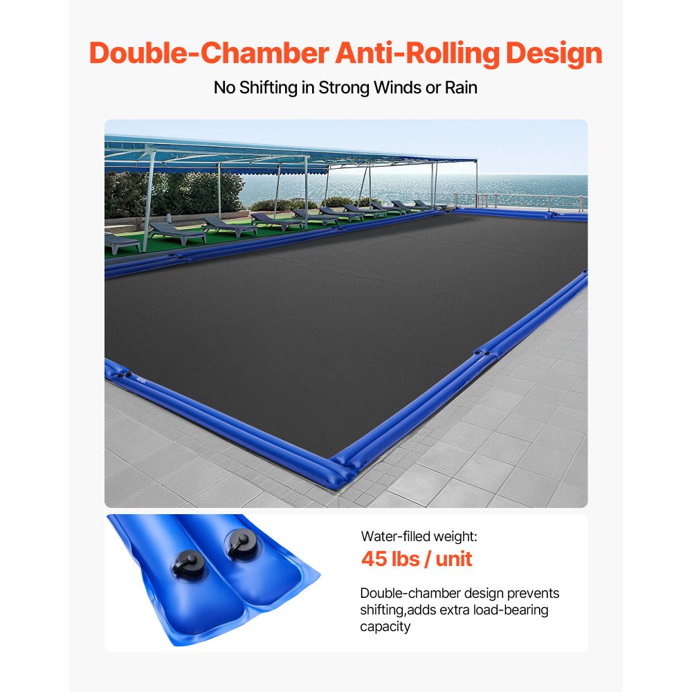 VEVOR Pool Cover Water Bags, 6 Packs 8 Ft, Double Chamber Pool Cover Water Tubes, 0.4mm Thick PVC Bags Weights with Leakproof Screw Cap, for Inground Swimming-Pool Covers Winter Closing, Blue