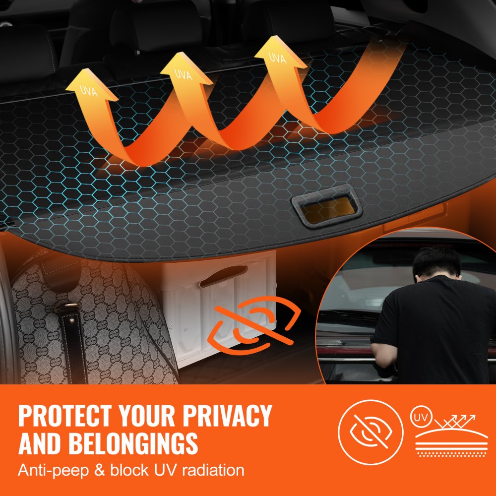VEVOR Retractable Cargo Cover for Chevrolet, Waterproof Trunk Cover Security Shield Shade for GMC Terrain + Chevrolet Equinox 2018-2024 5-Seater, Rear Trunk Cover, Aluminum Alloy & PVC Leather Texture