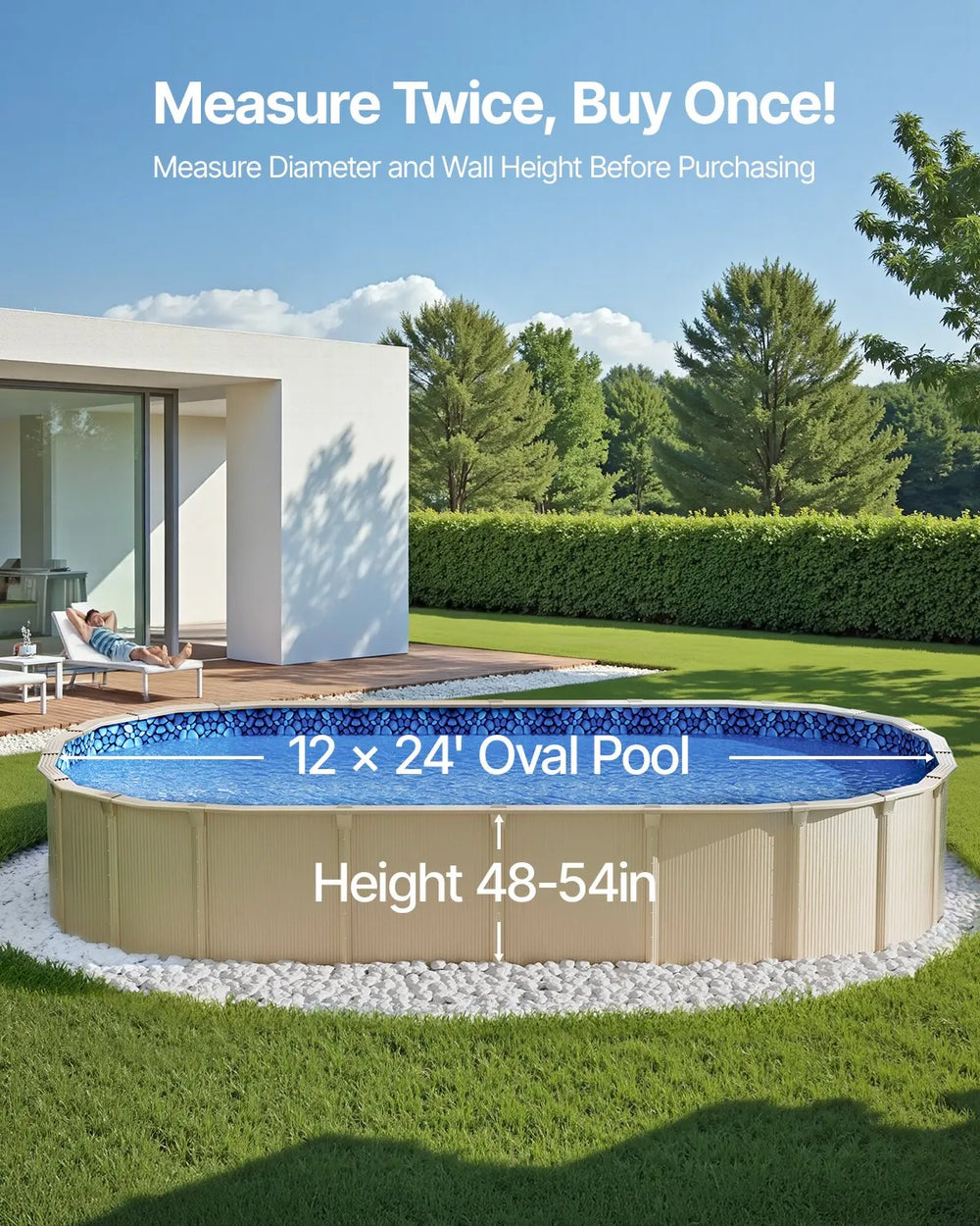 VEVOR 12 x 24 ft Oval Pool Liner, Overlap Style Above Ground Pool Liners, 48-to-54inch Wall Height, Durable Pool Liner, Standard Gauge Vinyl, for Steel Sided Above-Ground Swimming Pools