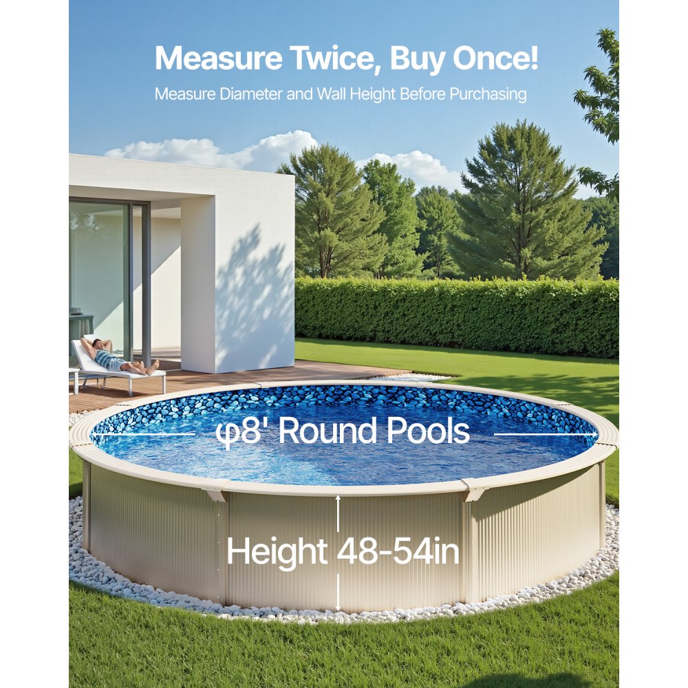 VEVOR 8-ft Round Above Ground Pool Liner, Overlap Pool Liners, Standard Gauge Vinyl, 48-to-54inch Wall Height, Designed for Steel Sided Above-Ground Swimming Pools