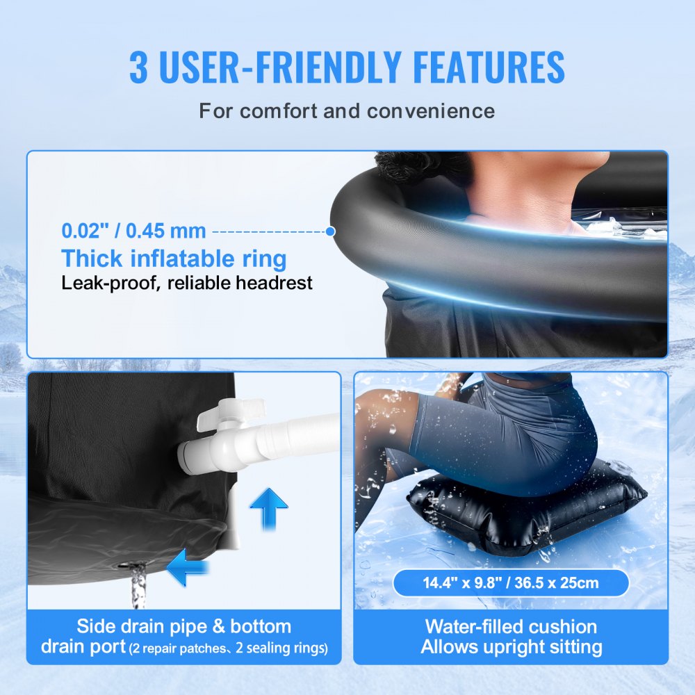 VEVOR Ice Bath Tub, Cold Water Therapy Plunge Tub for Athletes, Portable Outdoor Ice Barrel Plunge Pool for Recovery, 105 Gal Inflatable Folding Bathtub with Cover, Home Ice Pod for Adult, 34"Lx30"H