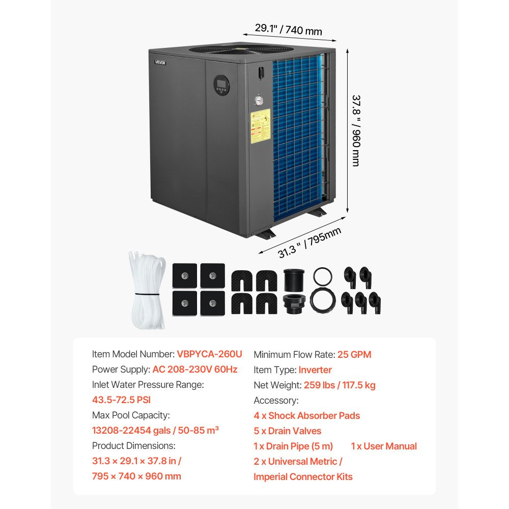 VEVOR pool heat pump - detail view