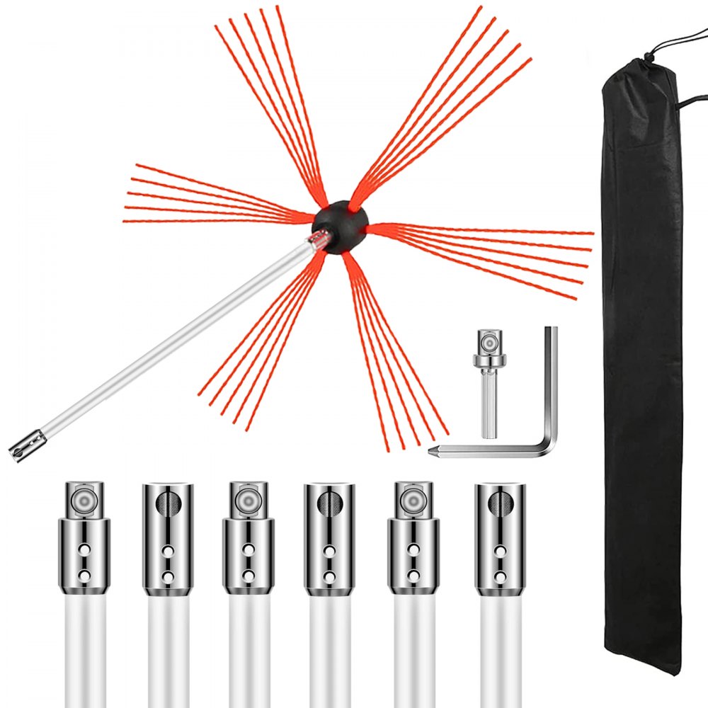 VEVOR Chimney Sweep Kit 23FT Length, Chimney Brush Kit with 7 Nylon Flexible Rods, Rotary Chimney Cleaning Kit Driven by Drill, Chimney Cleaning Tool Kits for Sweeping Fireplace Flue
