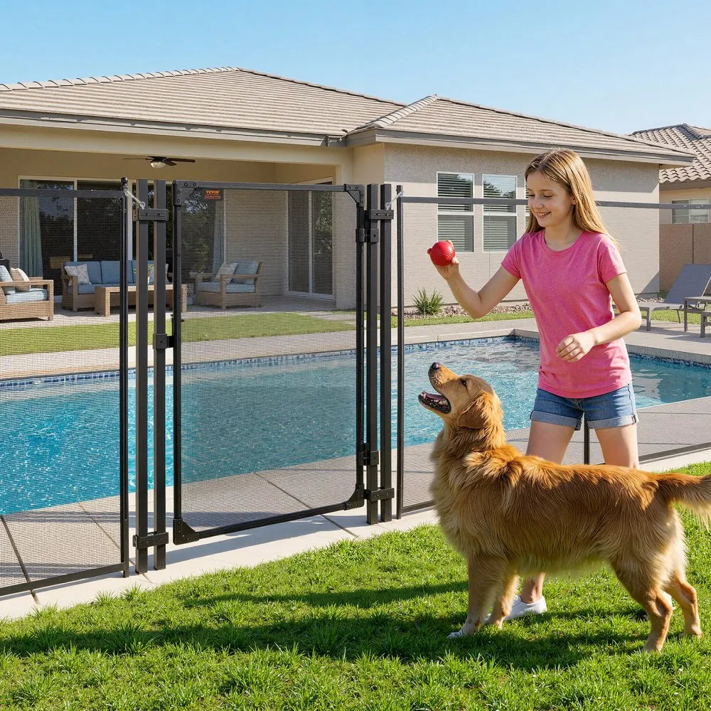 VEVOR Pool Fence Gate, 4 x 2.5 ft Inground Swimming Pool Fences Gate, Outdoor Security Fencing Door Kit with Metal Latch and Stopper, 352 gsm Teslin PVC Mesh, Square Tube, Easy Installation, Black