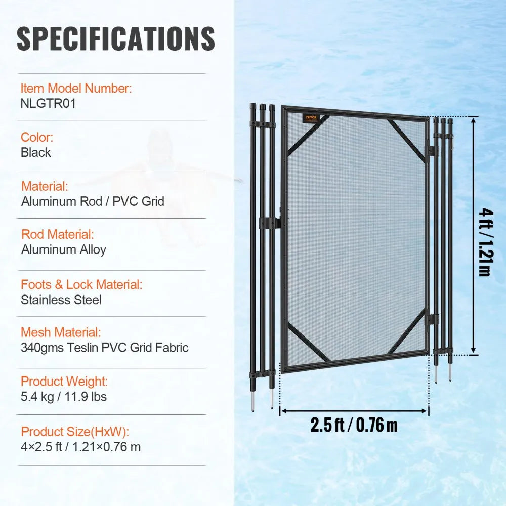 VEVOR Pool Fence Gate, 4 x 2.5 Ft, Easy DIY Installation Inground Pool Gate, Pool Fence Gate Kit with Stainless Steel Latch, Removable Child & Pet Security Pool Fencing