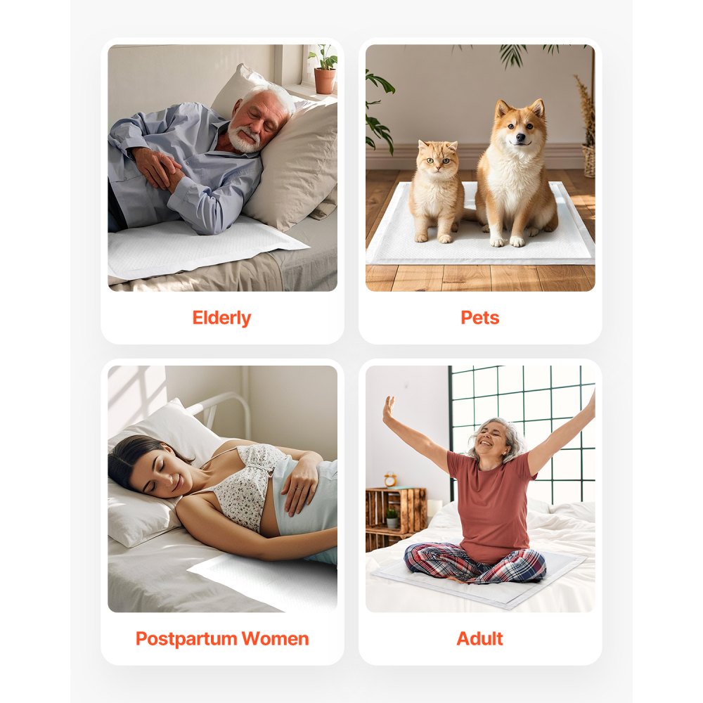 VEVOR Disposable Underpads, 21" x 36" Incontinence Bed Pads, Super Absorbent Chux Pads with 5-Layer Protection for Bed Sofa and Mattress, Protective Bedwetting Pad for Pet Adult Kid Elderly (48-Pack)