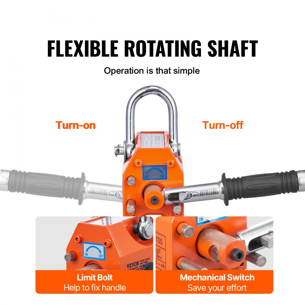 VEVOR Magnetic Lifter, 220 lbs/100 kg Pulling Capacity, 2.5 Safety Factor, Neodymium & Steel, Lifting Magnet with Release, Permanent Lift Magnets, Heavy Duty Magnet for Hoist, Shop Crane, Block, Board