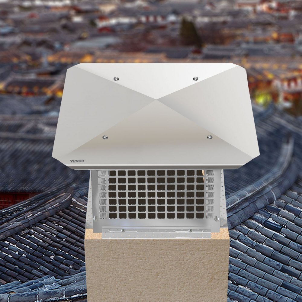 VEVOR Chimney Cap, 13\" x 13\" Flue Caps, 304 Stainless Steel Fireplace Chimney Cover, Adjustable Metal Spark Arrestor with Bolts Screws, Mesh Chimney Flue Cover for Outside Existing Clay Flue Tile