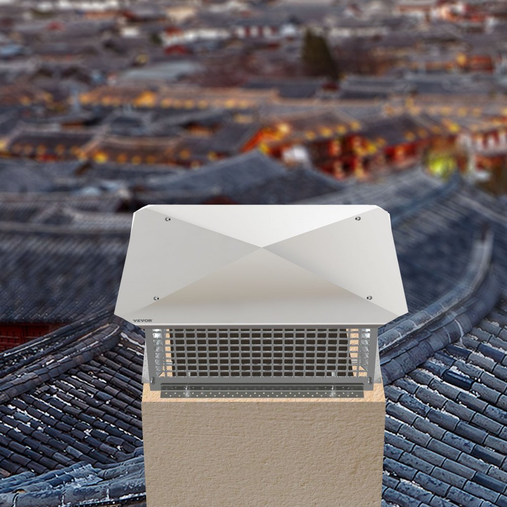 VEVOR Chimney Cap, 13\" x 24\" Flue Caps, 304 Stainless Steel Fireplace Chimney Cover, Adjustable Metal Spark Arrestor with Bolts Screws, Mesh Chimney Flue Cover for Outside Existing Clay Flue Tile