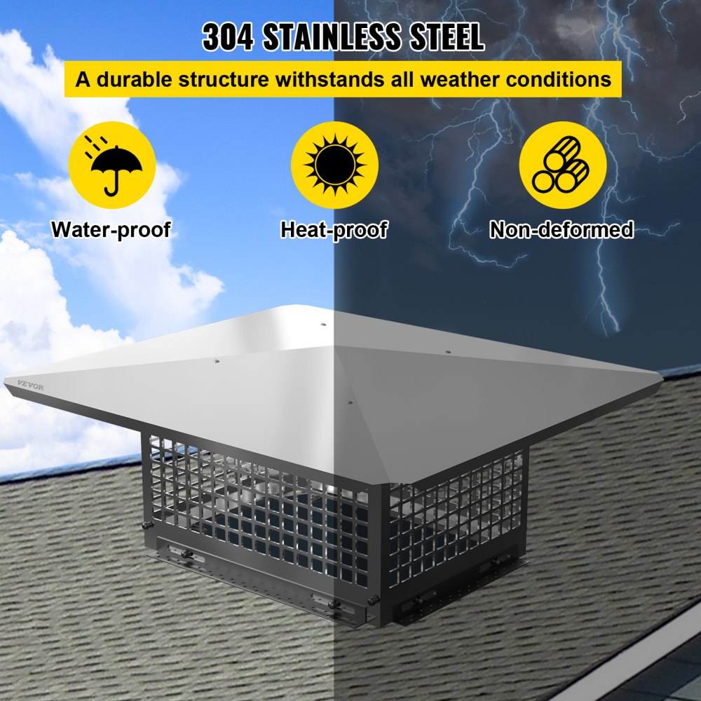 VEVOR Chimney Cap, 17\" x 21\" Flue Caps, 304 Stainless Steel Fireplace Chimney Cover, Adjustable Metal Spark Arrestor with Bolts Screws, Mesh Chimney Flue Cover for Outside Existing Clay Flue Tile