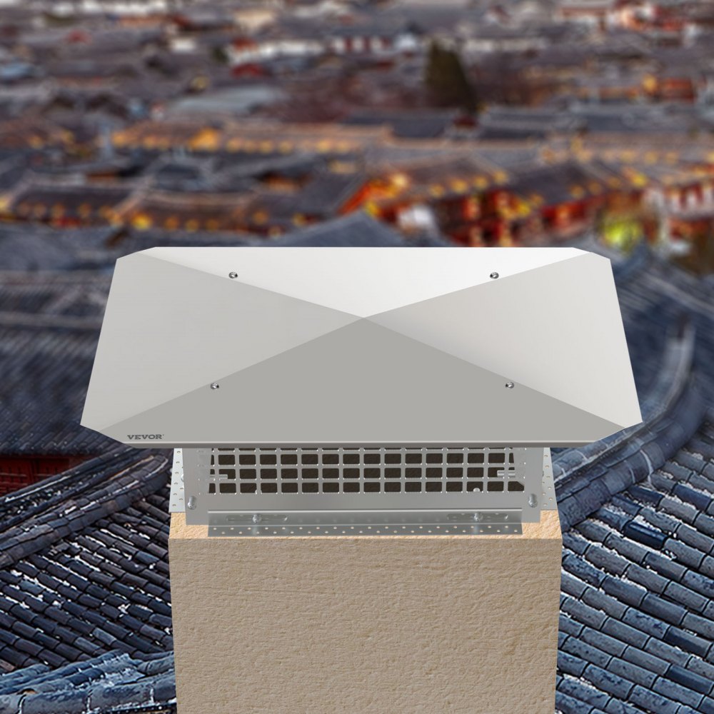 VEVOR Chimney Cap, 17\" x 21\" Flue Caps, 304 Stainless Steel Fireplace Chimney Cover, Adjustable Metal Spark Arrestor with Bolts Screws, Mesh Chimney Flue Cover for Outside Existing Clay Flue Tile