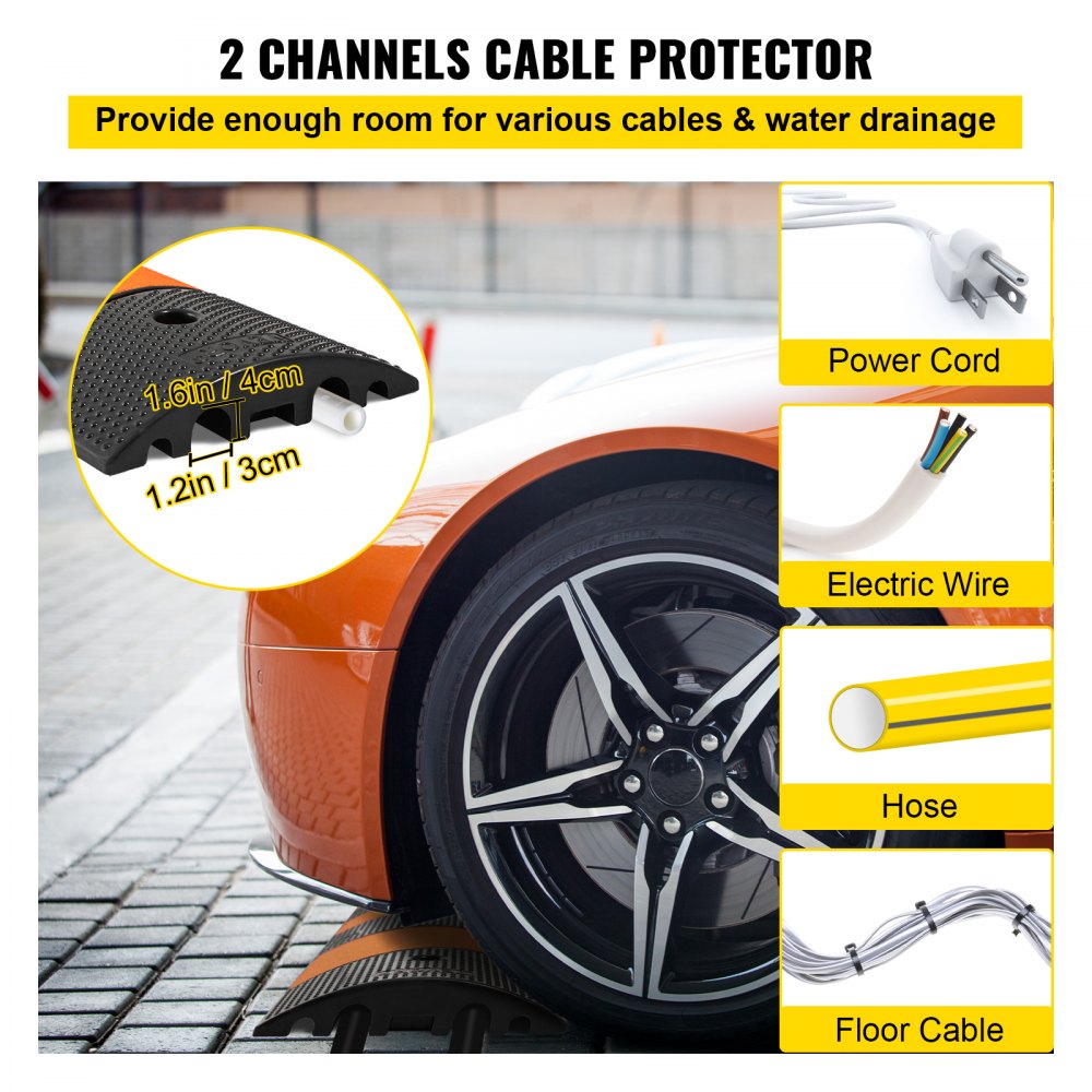 VEVOR Rubber Traffic Calming Device, Single Unit with Dual Channels, 72" Length Modular Design Supports Up to 22000 LBS, Dimensions 72.8 x 12.2 x 2.2, Suitable for Asphalt, Concrete, and Gravel Sur