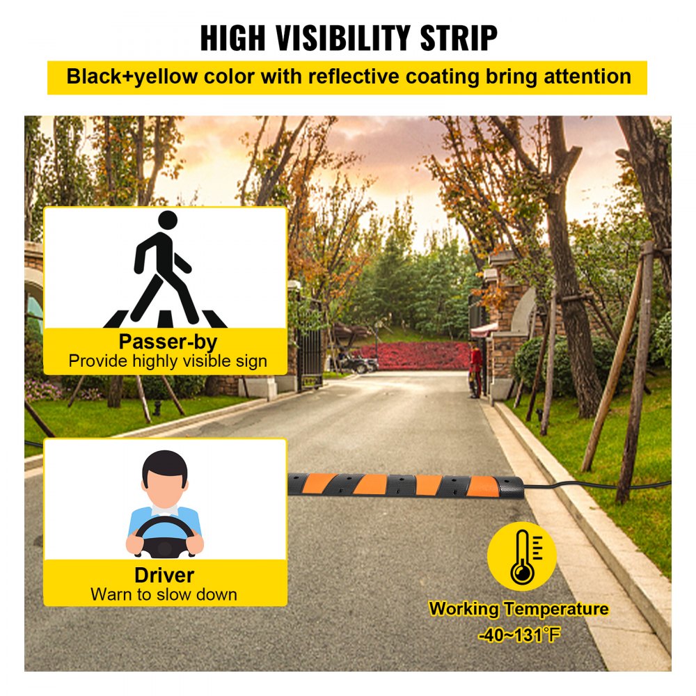 VEVOR Rubber Speed Bump, 1 Pack 2 Channel Speed Bump Hump, 72.8\" Long Modular Speed Bump Rated 22000 LBS Load Capacity, 72.8 x 12.2 x 2.2 Garage Speed Bump for Asphalt Concrete Gravel Driveway-6 FT