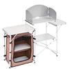 VEVOR Outdoor 2-Tier Kitchen with Zippered Bag, Portable Folding Cook Table for BBQ, Party and Camping, Brown