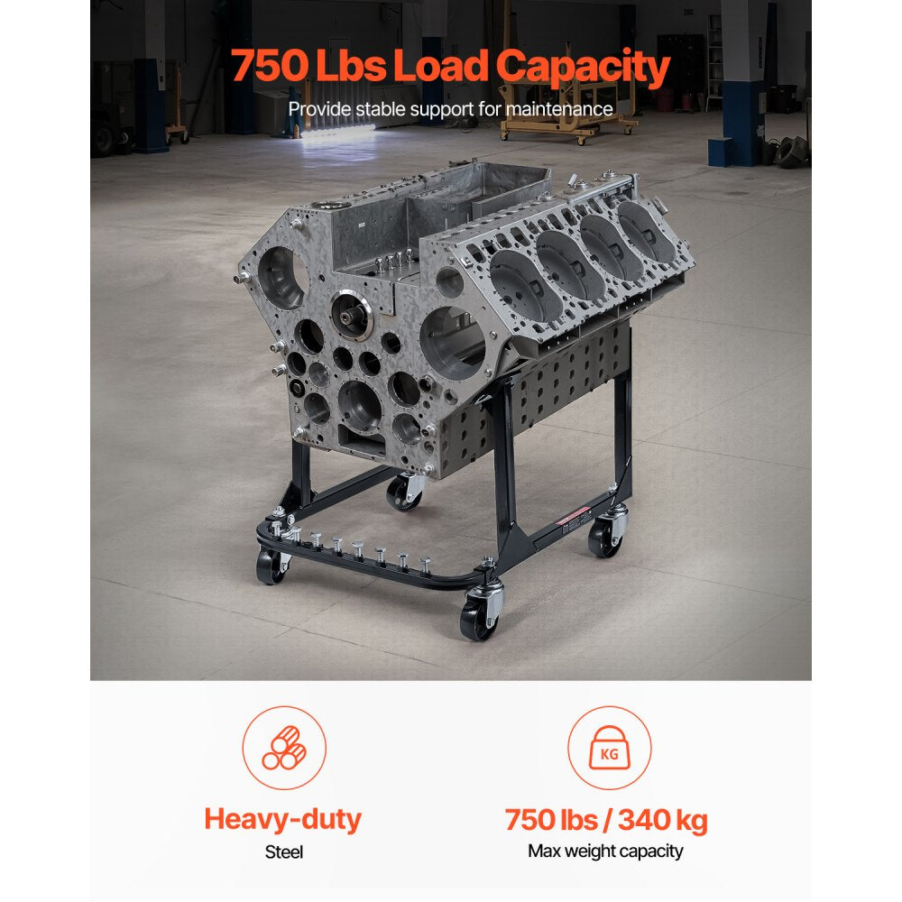 VEVOR Engine Stand, 750 LBS Load Capacity Engine Motor Stand, Heavy-Duty Steel Motor Holder with 4 Swivel Casters and 4 Hook Positions, Suitable for BB-CHEVY and GEN-1 SB-CHEVY Engines