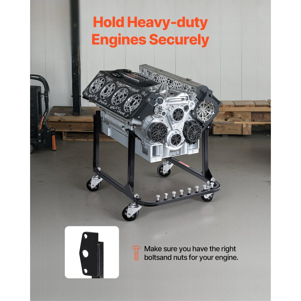 VEVOR Engine Stand, 750 LBS Load Capacity Engine Motor Stand, Heavy-Duty Steel Motor Holder with 4 Swivel Casters and 4 Hook Positions, Suitable for BB-CHEVY and GEN-1 SB-CHEVY Engines