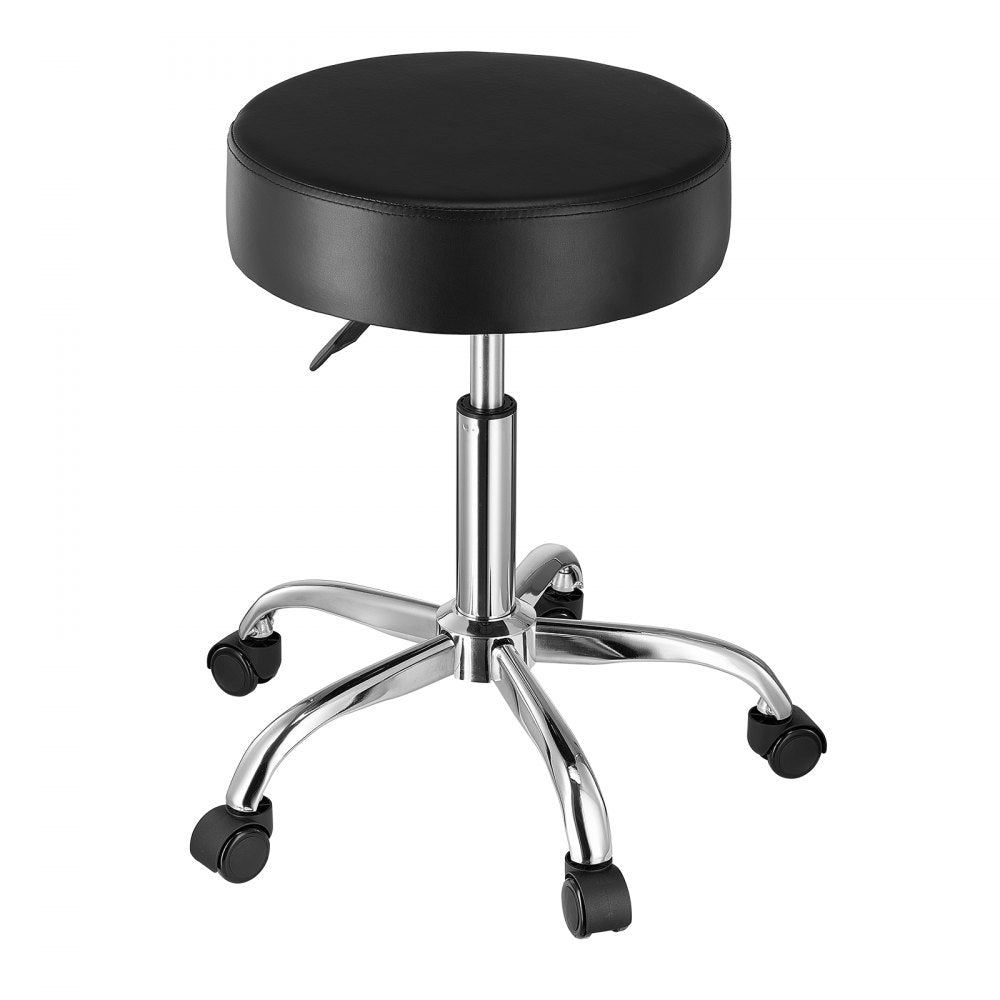 VEVOR Rolling Stool with Wheels, 450 LBS Weight Capacity Round Rolling Stool Chair, Height Adjustable Thickened PU Leather Swivel Stool for Salon, Spa, Massage, Tattoo, Clinic, Black