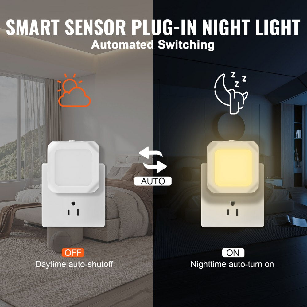 VEVOR LED Night Light, 2 Pack Plug in LED Night Light, 0.6 W 3000k Soft White Light, with Dusk-to-Dawn Light Sensor, for Bedroom, Bathroom, Hallway
