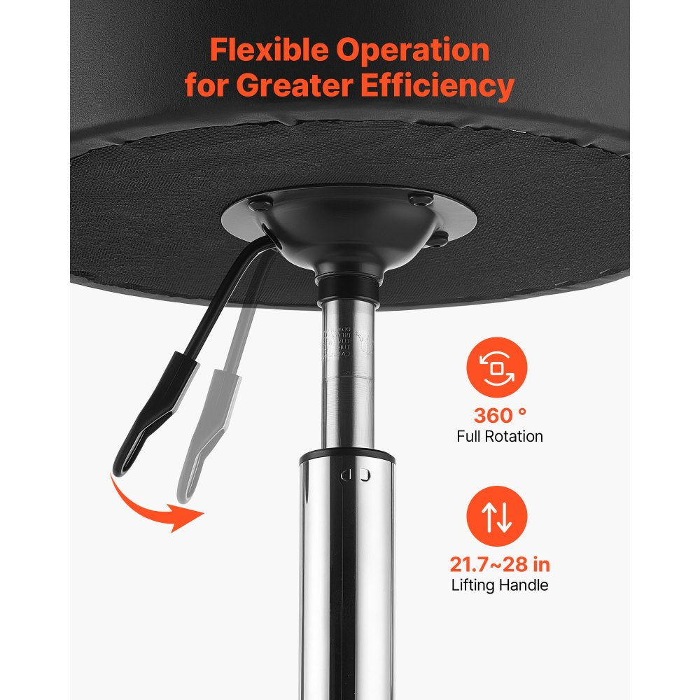 VEVOR Rolling Stool with Wheels, 500 lbs Weight Capacity, Height Adjustable, Quiet Casters, Thick Cushion Ergonomic PU Leather Seat, 360° Swivel Round Rolling Stool Chair for Salon, Clinic, Black