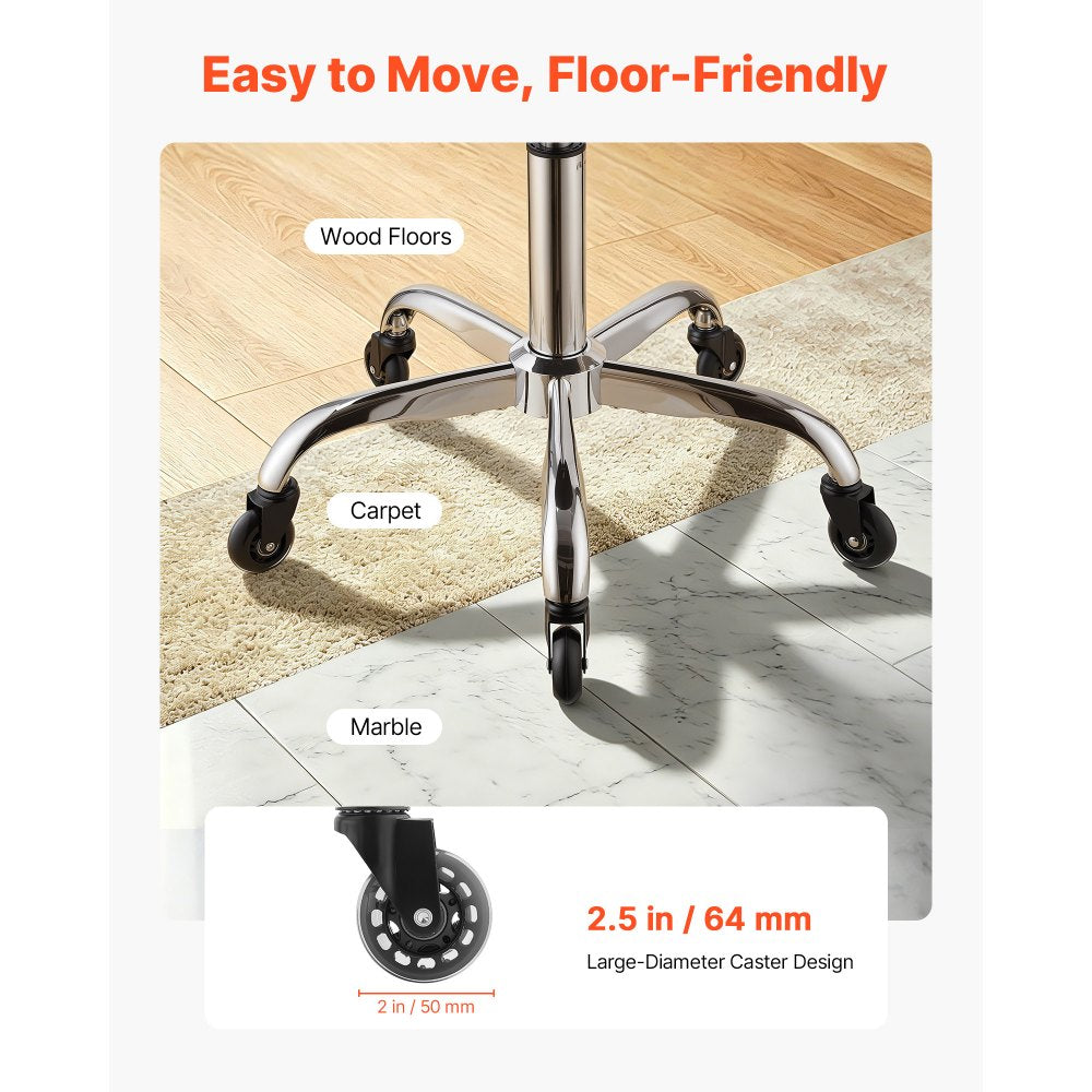 VEVOR Rolling Stool with Wheels, 500 lbs Weight Capacity, Height Adjustable, Quiet Casters, Thick Cushion Ergonomic PU Leather Seat, 360° Swivel Round Rolling Stool Chair for Salon, Clinic, Black