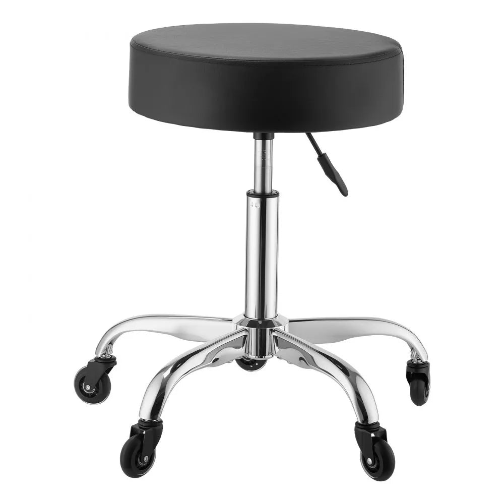 VEVOR Rolling Stool with Wheels, 500 lbs Weight Capacity, Height Adjustable, Quiet Casters, Thick Cushion Ergonomic PU Leather Seat, 360° Swivel Round Rolling Stool Chair for Salon, Clinic, Black