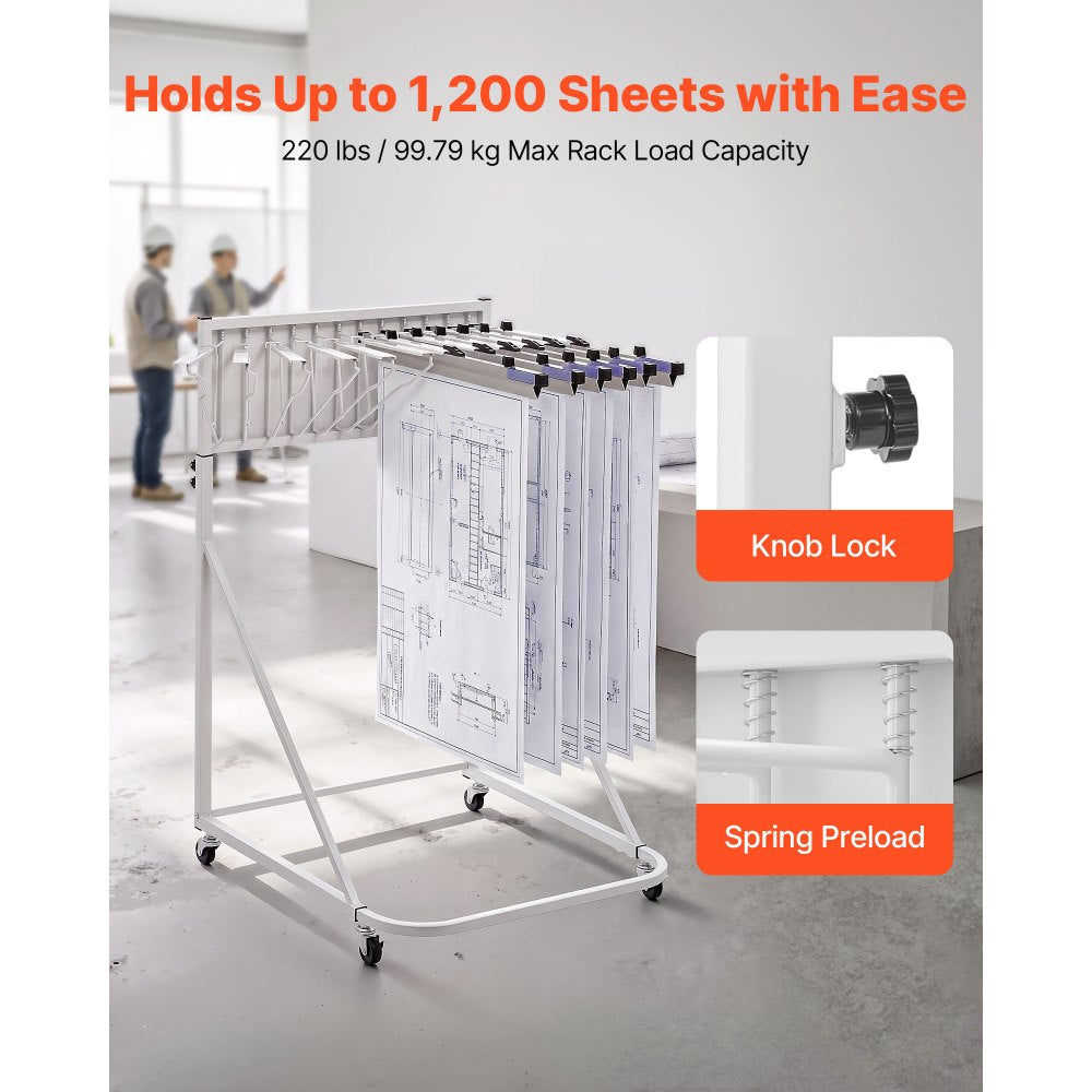 VEVOR Blueprint Storage Rack, Steel, Mobile Adjustable Blueprint Holder with 6 Pack of 24 Inch Aluminum Clamps, 4 Wheels, Display Rack Storage Organizer Stand, for File Display Plan Poster Office Home