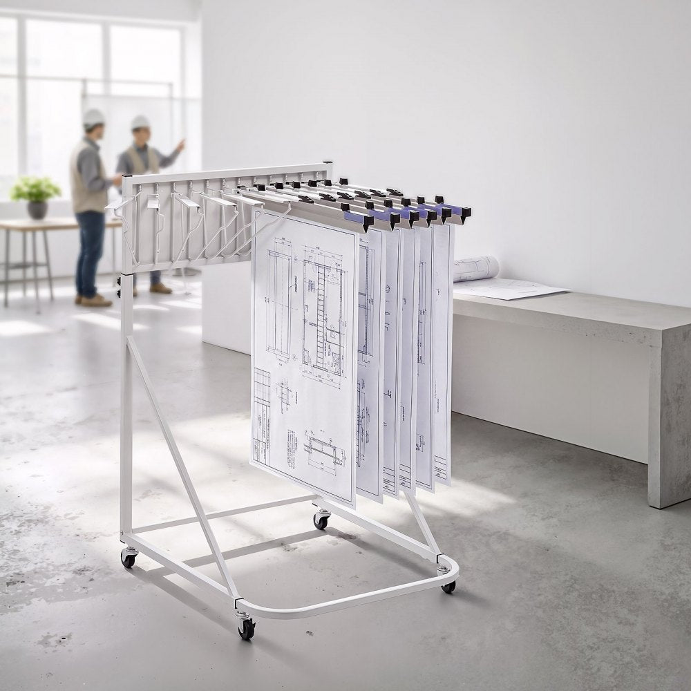VEVOR Blueprint Storage Rack, Steel, Mobile Adjustable Blueprint Holder with 6 Pack of 24 Inch Aluminum Clamps, 4 Wheels, Display Rack Storage Organizer Stand, for File Display Plan Poster Office Home