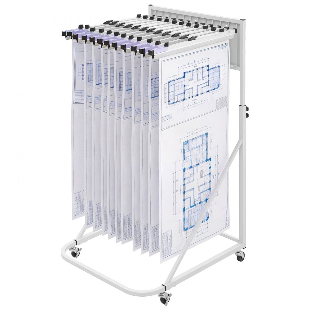VEVOR Blueprint Storage Rack, Steel, Mobile Adjustable Blueprint Holder with 6 Pack of 24 Inch Aluminum Clamps, 4 Wheels, Display Rack Storage Organizer Stand, for File Display Plan Poster Office Home