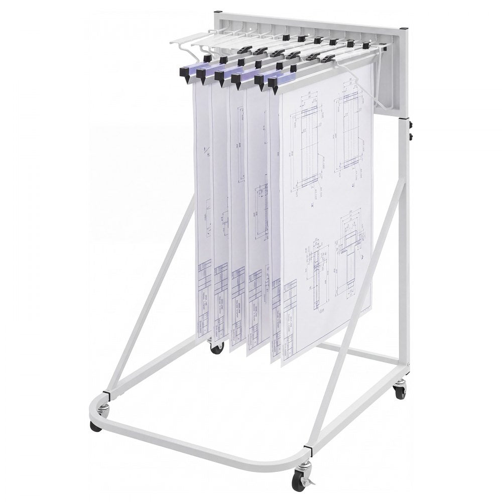 VEVOR Blueprint Storage Rack, Steel, Mobile Adjustable Blueprint Holder with 6 Pack of 24 Inch Aluminum Clamps, 4 Wheels, Display Rack Storage Organizer Stand, for File Display Plan Poster Office Home