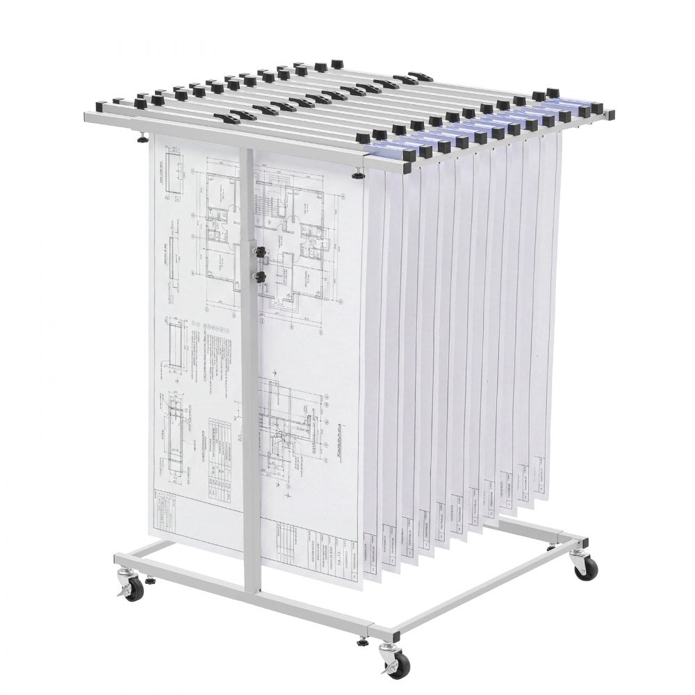 VEVOR Blueprint Storage Rack, Steel, Mobile Adjustable Blueprint Holder, Vertical Drawing Rack with Wheels, File Storage Organizer Stand, for Construction Plans Posters Home Office, Without Clamps