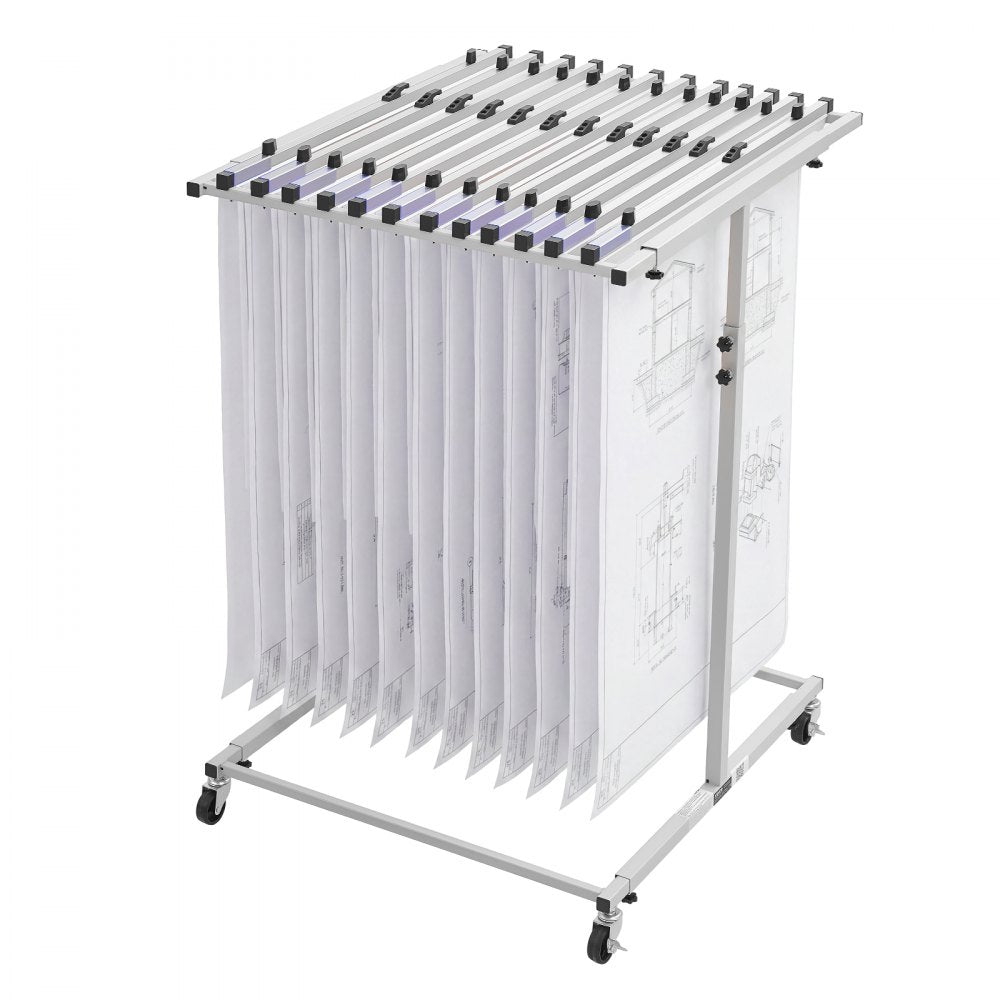 VEVOR Blueprint Storage Rack, Steel, Mobile Adjustable Blueprint Holder, Vertical Drawing Rack with Wheels, File Storage Organizer Stand, for Construction Plans Posters Home Office, Without Clamps