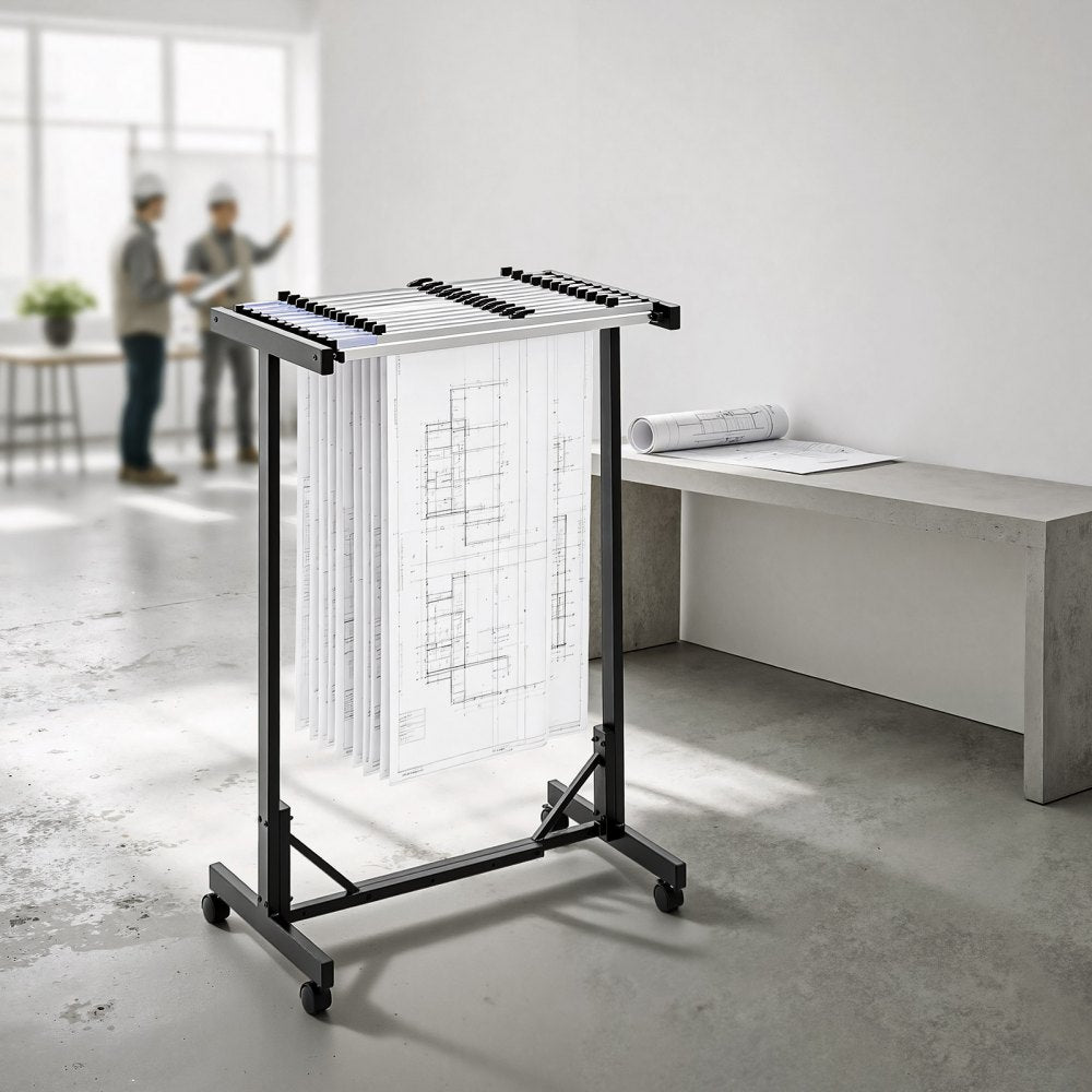 VEVOR Blueprint Storage Rack, Steel, Mobile Adjustable Blueprint Holder with 12 Pack of 30 Inch Aluminum Clamps, Wheels, Display Rack Storage Organizer Stand, for File Display Plan Poster Office Home