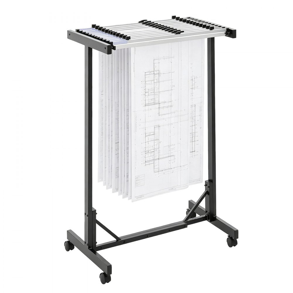 VEVOR Blueprint Storage Rack, Steel, Mobile Adjustable Blueprint Holder with 12 Pack of 30 Inch Aluminum Clamps, Wheels, Display Rack Storage Organizer Stand, for File Display Plan Poster Office Home
